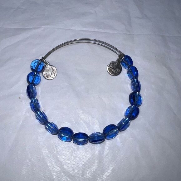 Alex and Ani Blue Luna Silver Tone Bead Expandable Bangle Bracelet - Picture 7 of 7